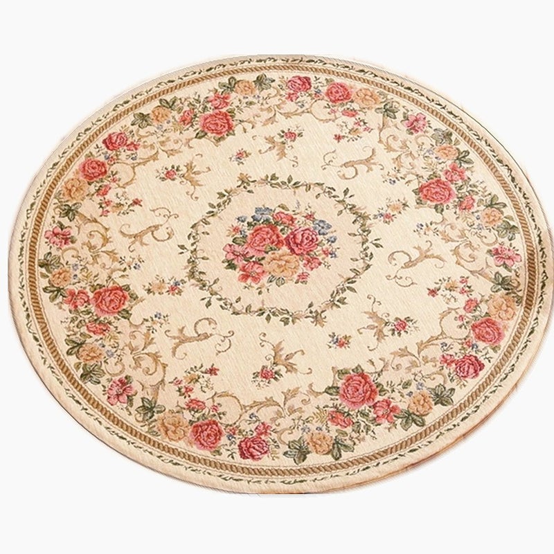 Ukeler Rustic Floral Rose Area Rugs Vintage Traditional Round Accent Floor Rugs 100% Machine Washable Shabby Country Style Carpet for Bedroom, 4'x4' - Image 1